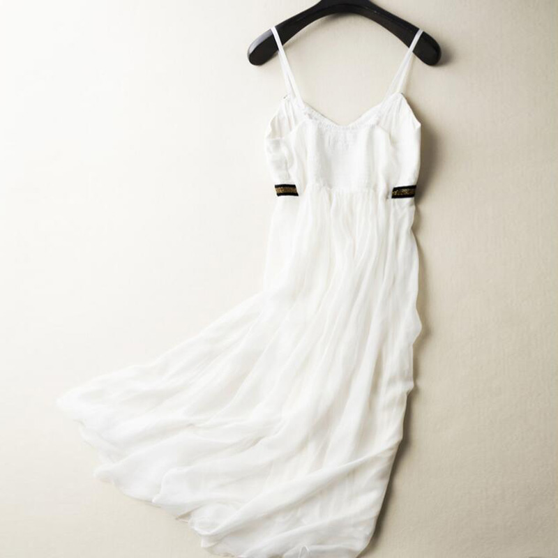 Women 100 Silk dress Beach dress 100% Natural Silk Print White dress Holiday summer dresses